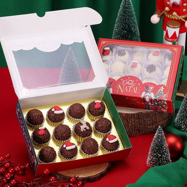 Caja de 12 cavidades para brigadeiros navideños con tapa transparente, temática Cascanueces (paquete de 10)